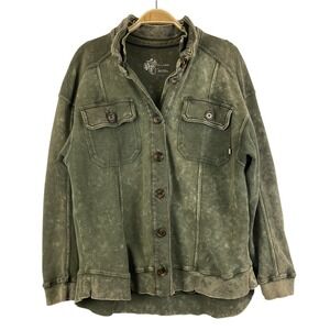 Anthropologie Pilcro Shacket Shirt Women S Green Acid Wash Thrashed Distressed